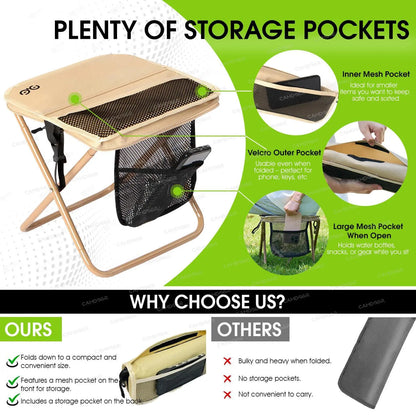 400 lb Portable Folding Camping Stool with Side Pockets