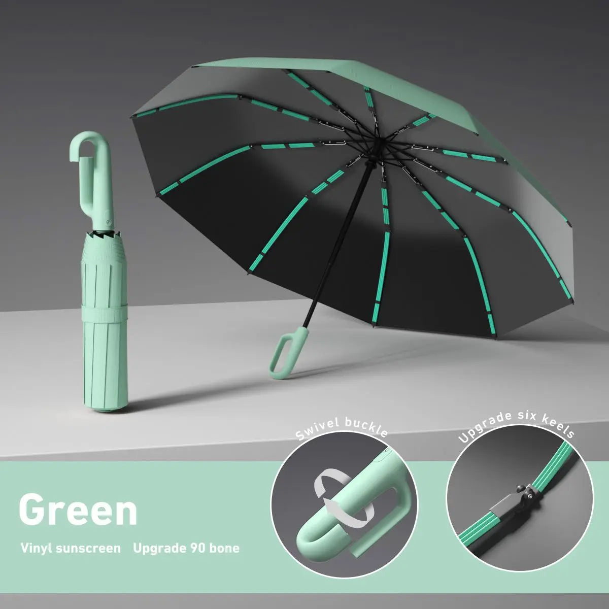 Automatic Folding Umbrella with Loop Buckle, Windproof UV Protection