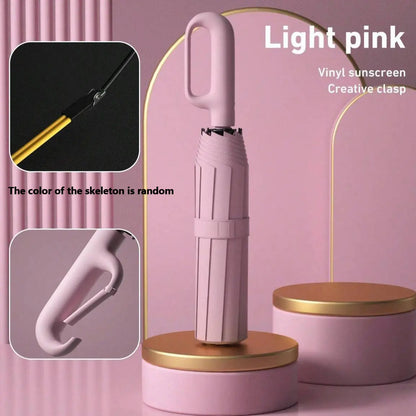Automatic Folding Umbrella with Loop Buckle, Windproof UV Protection