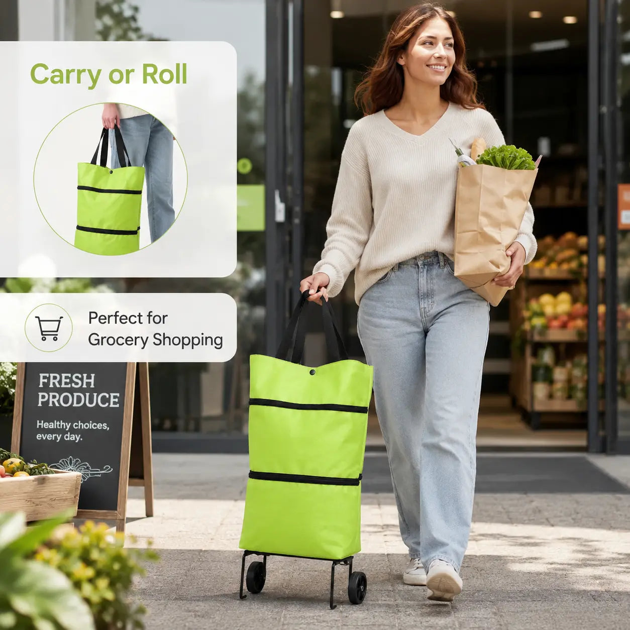 Foldable Shopping Trolley Bag with Wheels