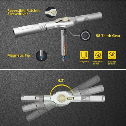 Magnetic Screwdriver Bit Set with T-Shaped Ratchet Handle