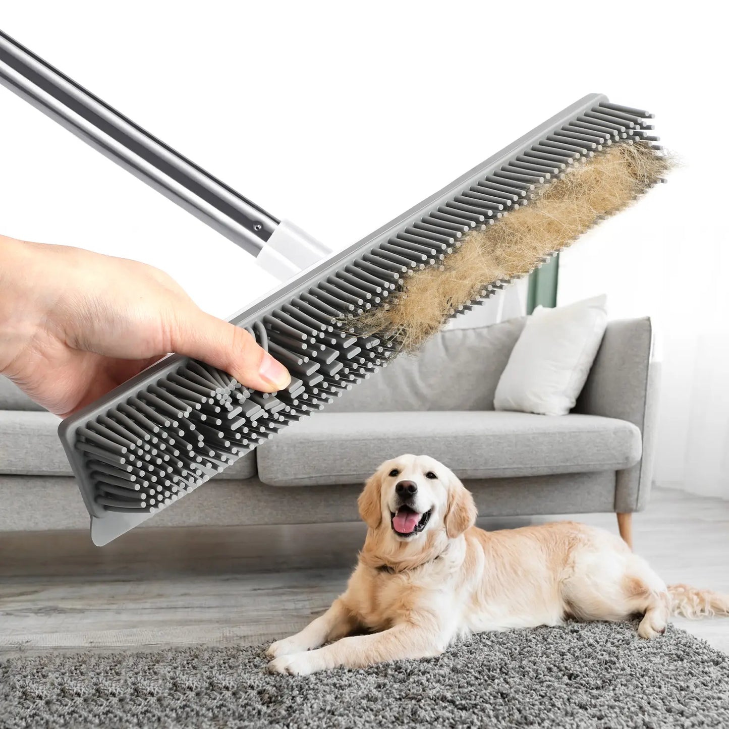 Pet Hair Remover Rubber Broom with Stainless Steel Handle