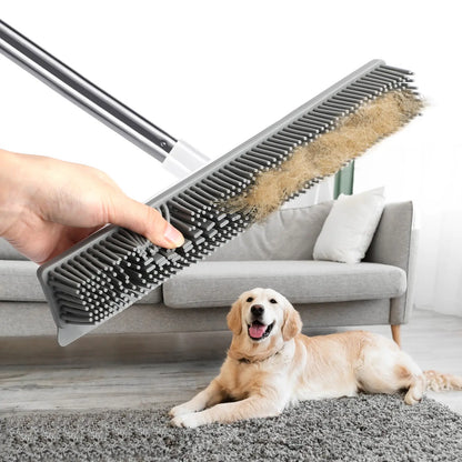 Pet Hair Remover Rubber Broom with Stainless Steel Handle