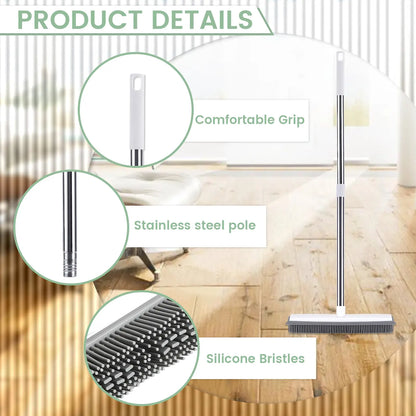 Pet Hair Remover Rubber Broom with Stainless Steel Handle