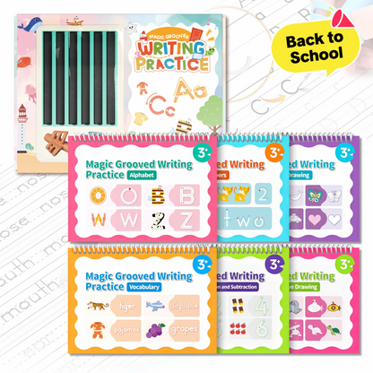 Reusable Grooved Handwriting Workbook Set for Kids, 6 Books