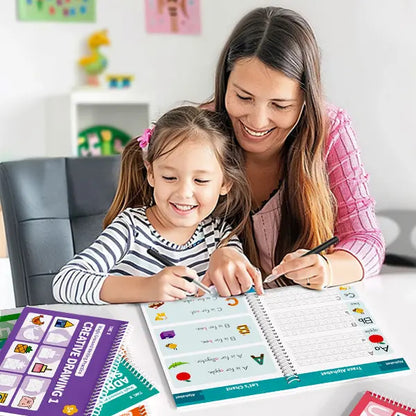 Reusable Grooved Handwriting Workbook Set for Kids, 6 Books