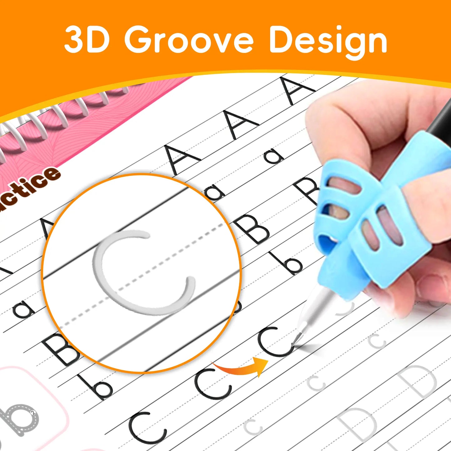 Reusable Grooved Handwriting Workbook Set for Kids, 6 Books
