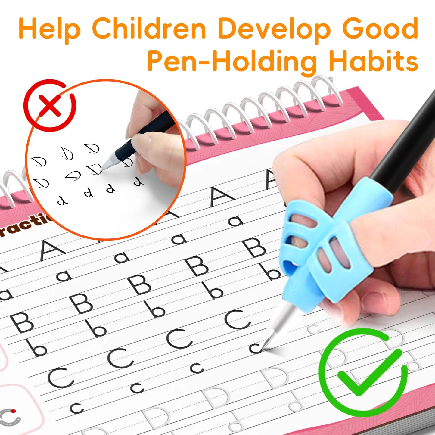 Reusable Grooved Handwriting Workbook Set for Kids, 6 Books