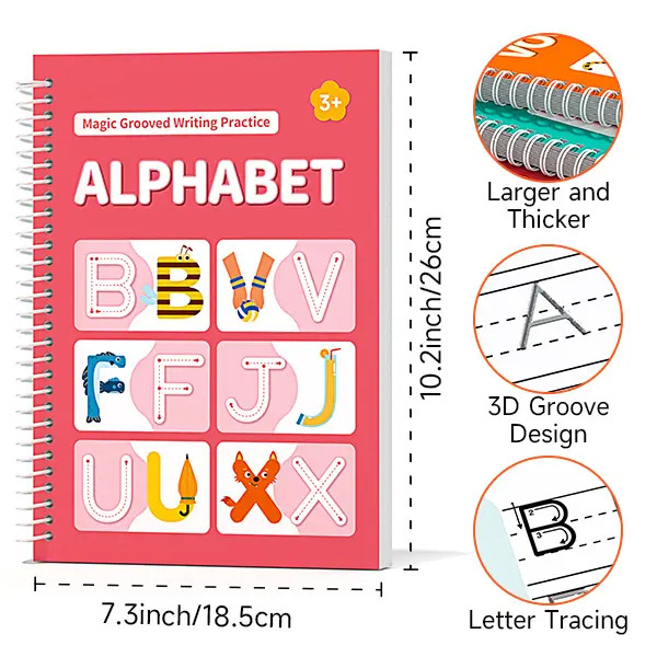 Reusable Grooved Handwriting Workbook Set for Kids, 6 Books