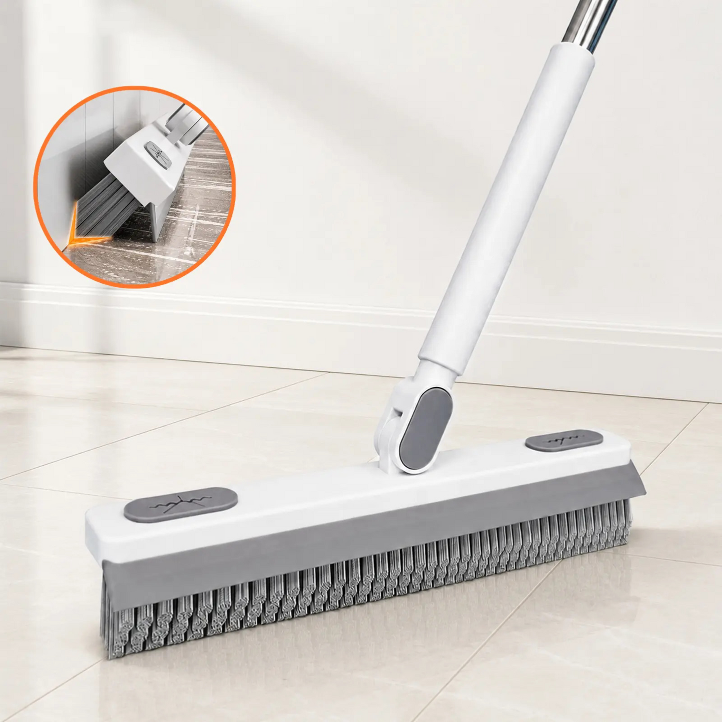 Rotating Floor Scrub Brush with Squeegee and Long Handle