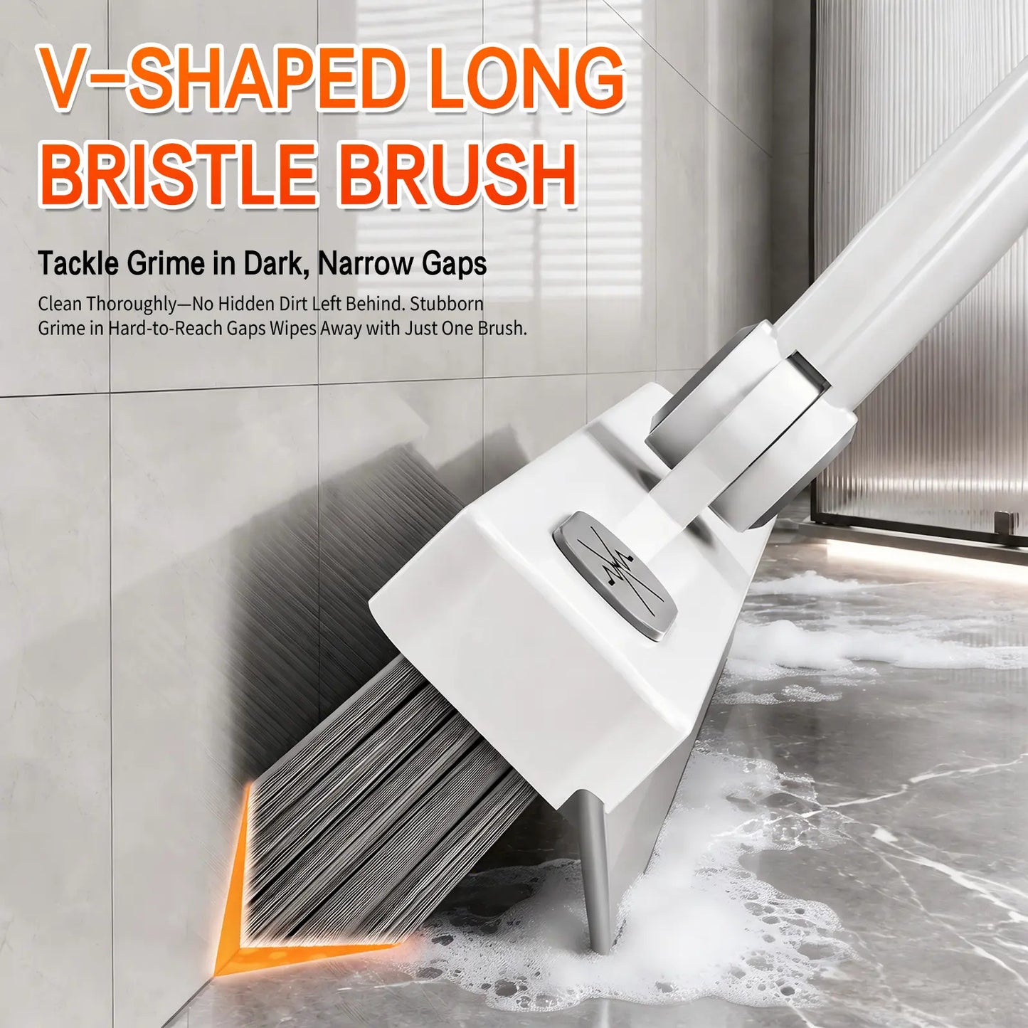 Rotating Floor Scrub Brush with Squeegee and Long Handle