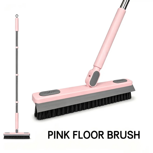 Rotating Floor Scrub Brush with Squeegee and Long Handle