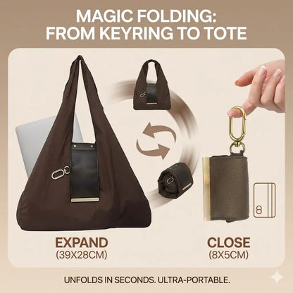 Foldable Keychain Grocery Tote Bag, Reusable Expandable Shopping Bag