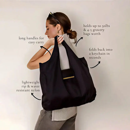 Foldable Keychain Grocery Tote Bag, Reusable Expandable Shopping Bag