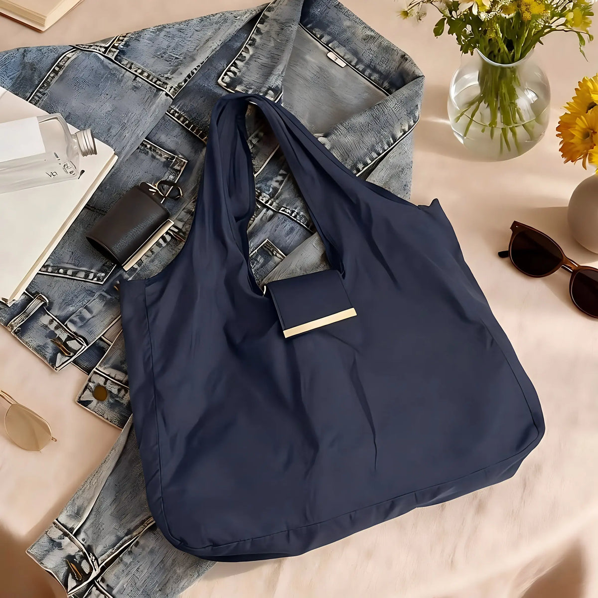 Foldable Keychain Grocery Tote Bag, Reusable Expandable Shopping Bag