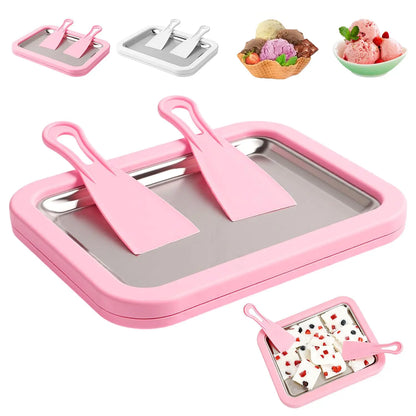 Rolled Ice Cream Maker Kit with 2 Spatulas, Stainless Steel Cold Plate