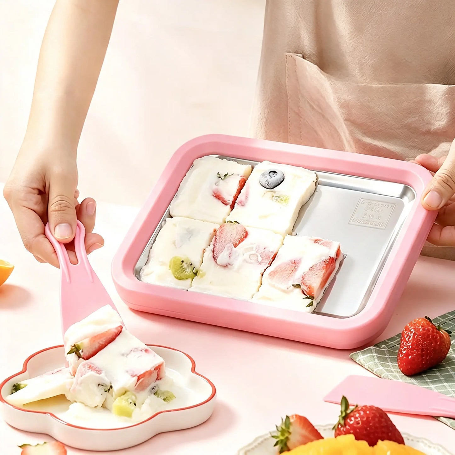 Rolled Ice Cream Maker Kit with 2 Spatulas, Stainless Steel Cold Plate