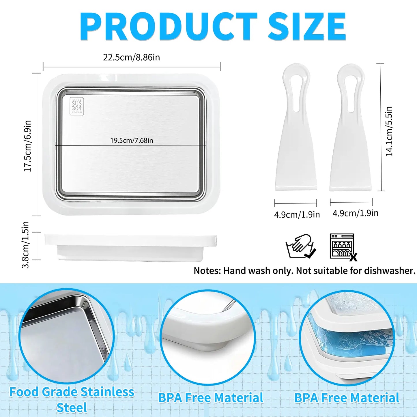 Rolled Ice Cream Maker Kit with 2 Spatulas, Stainless Steel Cold Plate