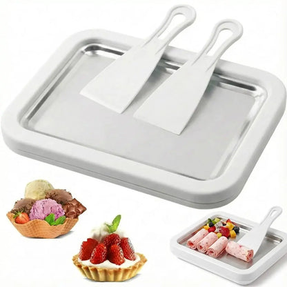 Rolled Ice Cream Maker Kit with 2 Spatulas, Stainless Steel Cold Plate