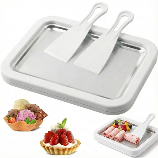 Rolled Ice Cream Maker Kit with 2 Spatulas, Stainless Steel Cold Plate