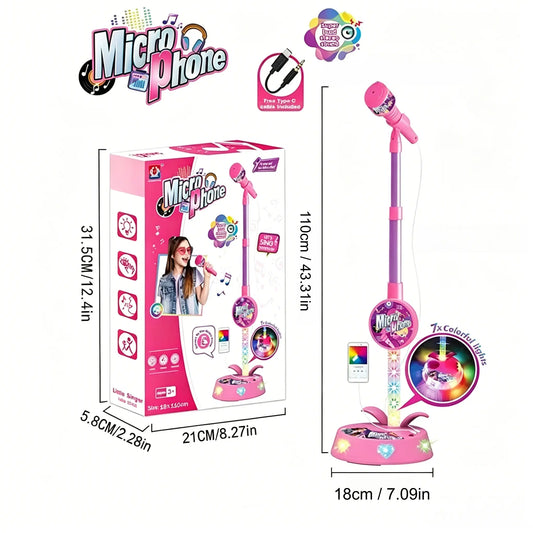 Kids Standing Karaoke Microphone with Adjustable Stand and 7-Color LED Lights