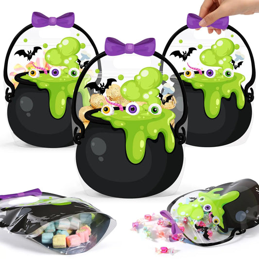 Halloween Plastic Goodie Bags with Handles for Candy and Treats, 12-50 Pcs
