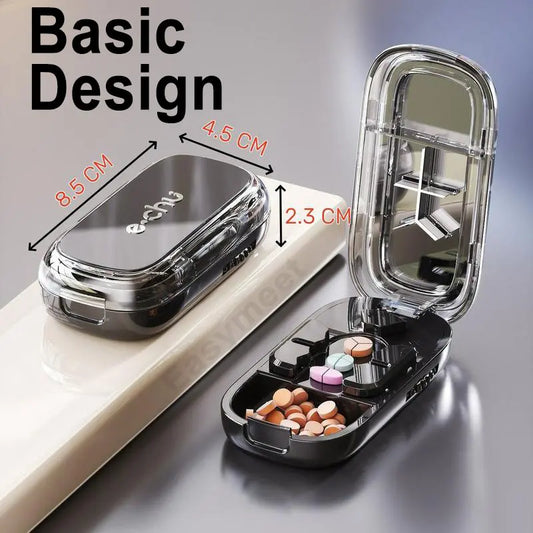 3-in-1 Pill Splitter and Storage Box, Compact Tablet Cutter