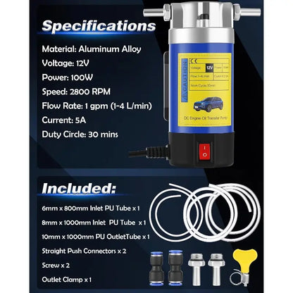 12V/24V 100W Electric Oil Transfer Pump for Cars, Marine and Equipment