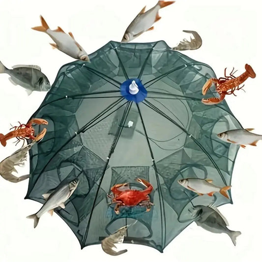 6-Hole Collapsible Fish and Crab Trap, 35.4in Portable Nylon Mesh Net