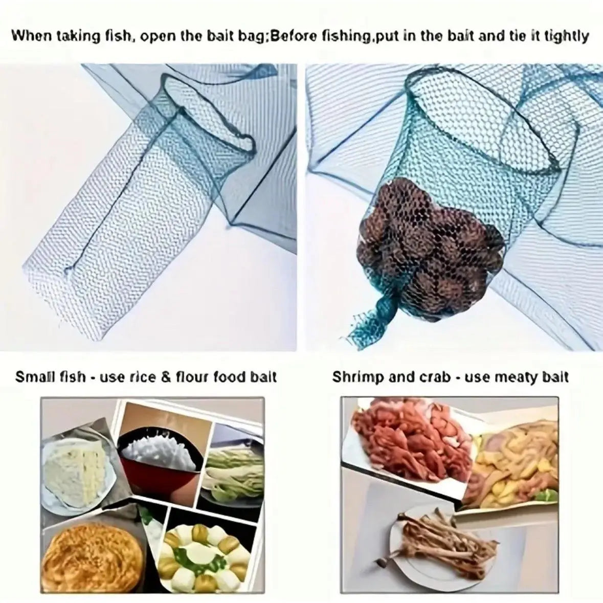 6-Hole Collapsible Fish and Crab Trap, 35.4in Portable Nylon Mesh Net