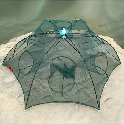 6-Hole Collapsible Fish and Crab Trap, 35.4in Portable Nylon Mesh Net