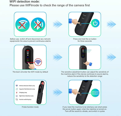 Portable Hidden Camera and Wireless Signal Detector with Magnetic Scan