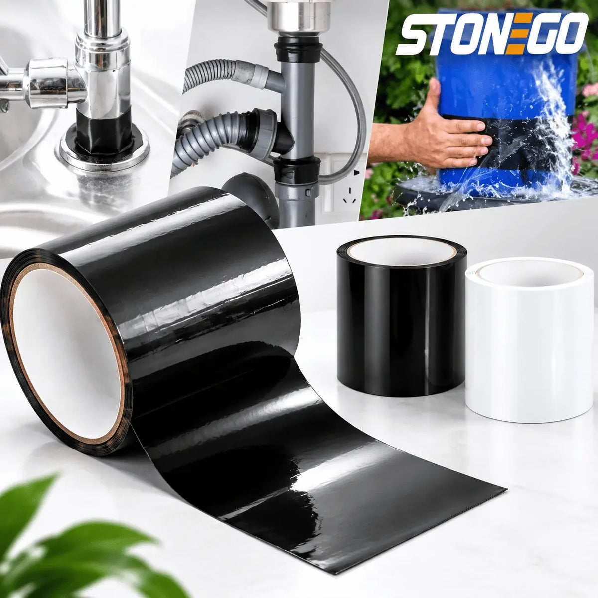 Heavy-Duty Black Waterproof Repair Tape, 4 in x 5 ft