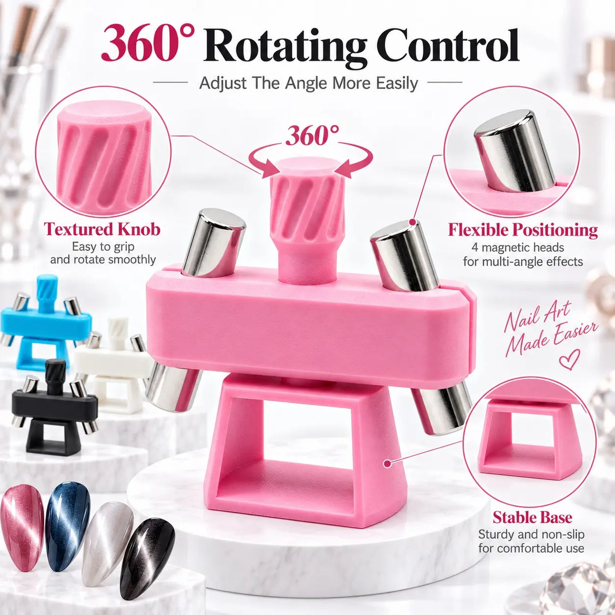 360 Rotating Cat Eye Nail Magnet Stand for Hands-Free Nail Art