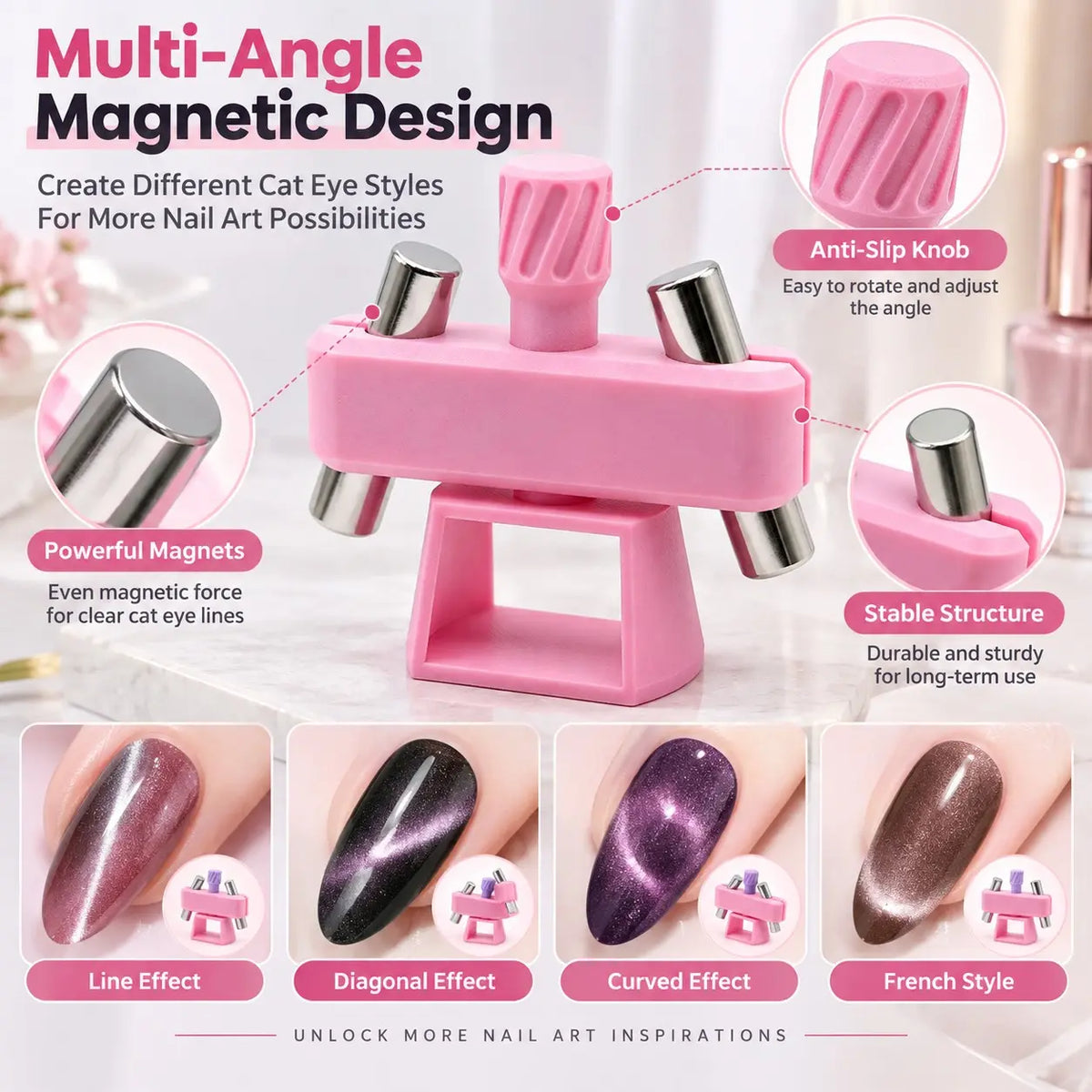 360 Rotating Cat Eye Nail Magnet Stand for Hands-Free Nail Art