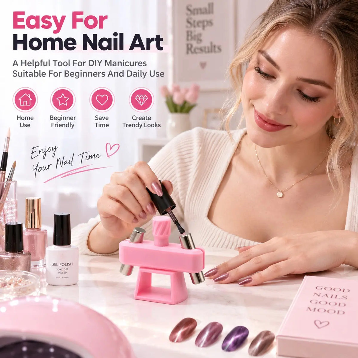 360 Rotating Cat Eye Nail Magnet Stand for Hands-Free Nail Art