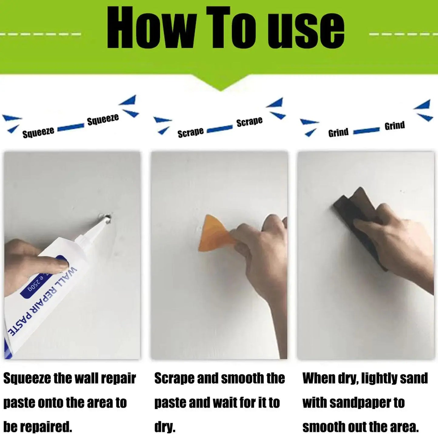 Quick-Drying Drywall Patch Repair Kit - Wall Repair Paste with Scraper & Nozzle