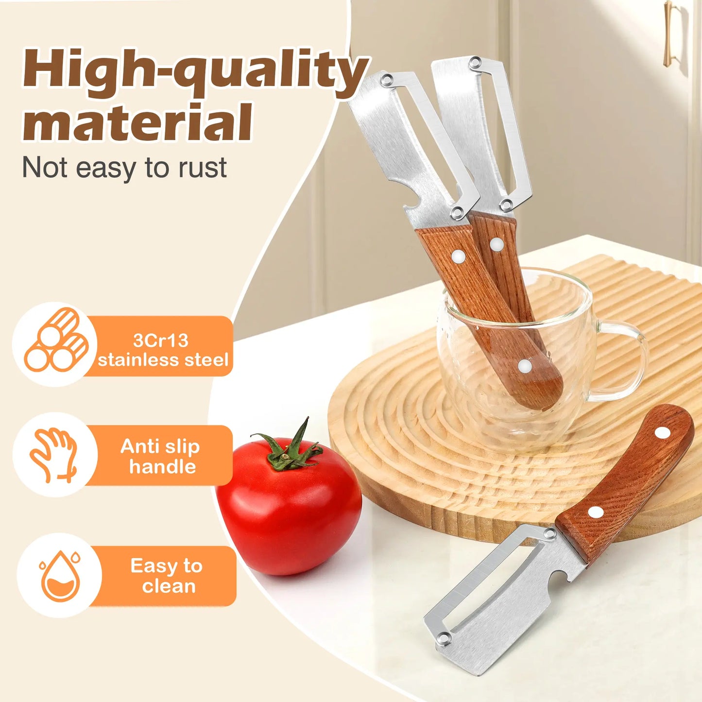 Wooden-Handled Stainless Steel Vegetable Peeler with Bottle Opener