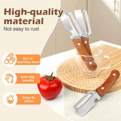 Wooden-Handled Stainless Steel Vegetable Peeler with Bottle Opener