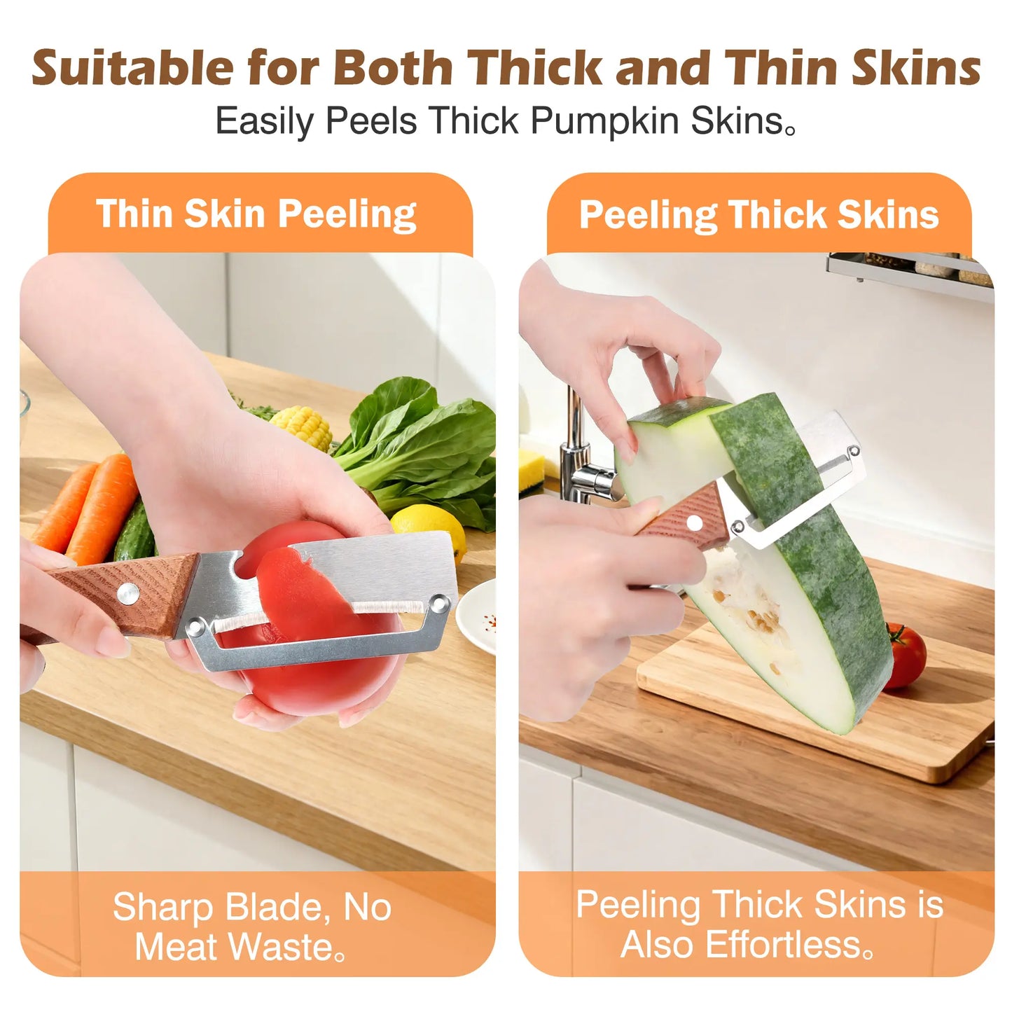 Wooden-Handled Stainless Steel Vegetable Peeler with Bottle Opener