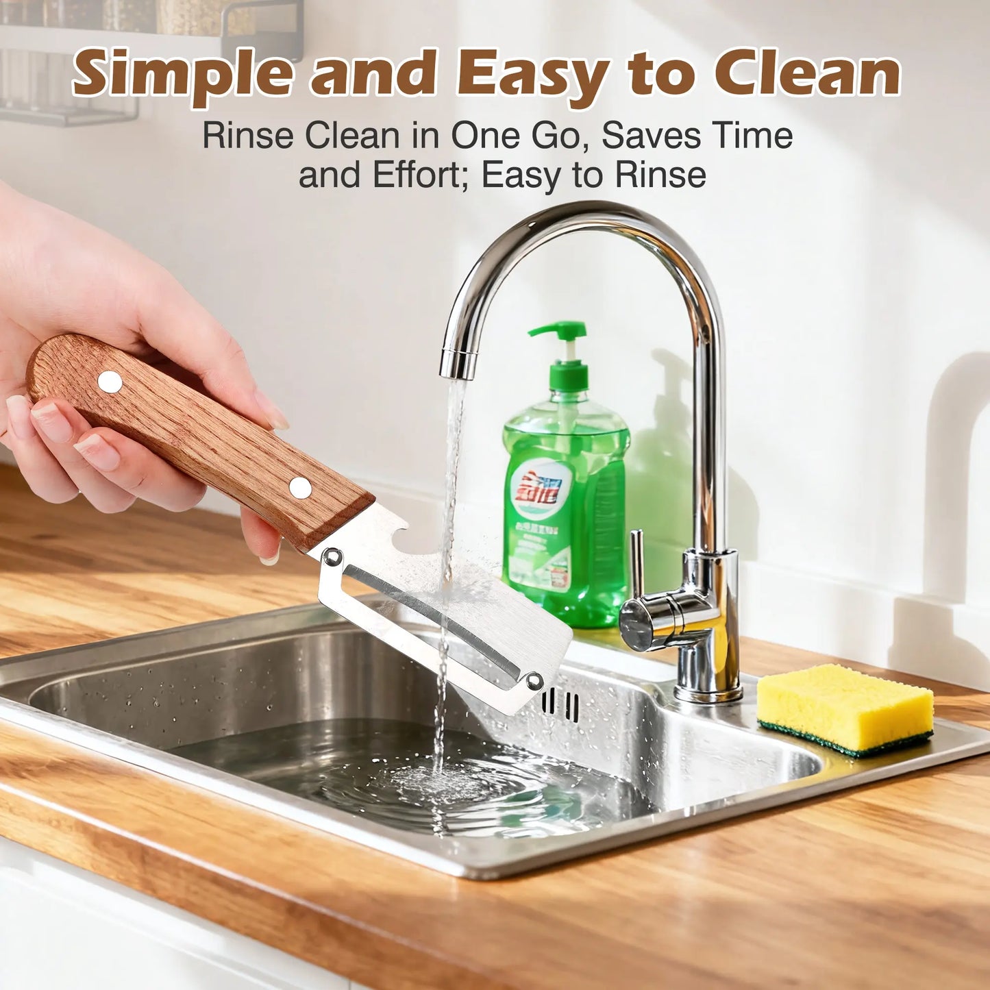 Wooden-Handled Stainless Steel Vegetable Peeler with Bottle Opener