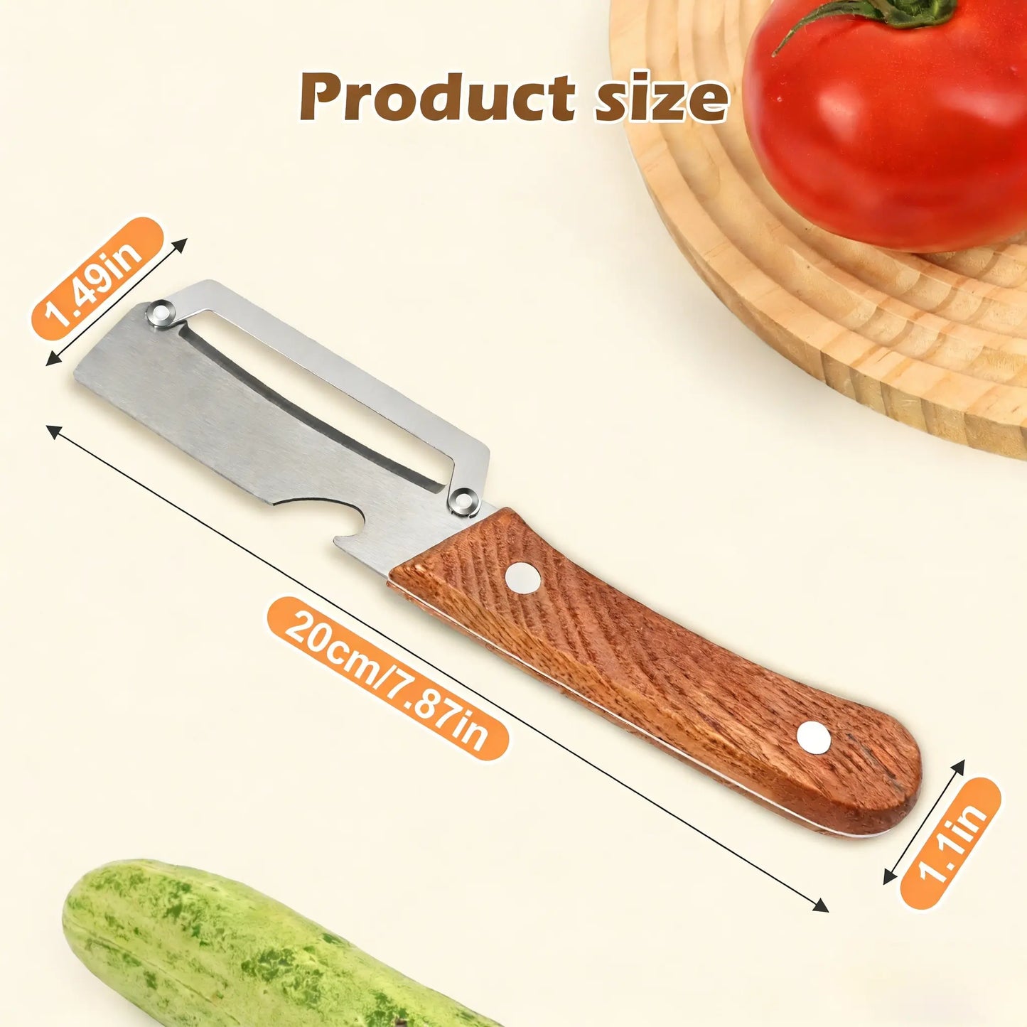 Wooden-Handled Stainless Steel Vegetable Peeler with Bottle Opener