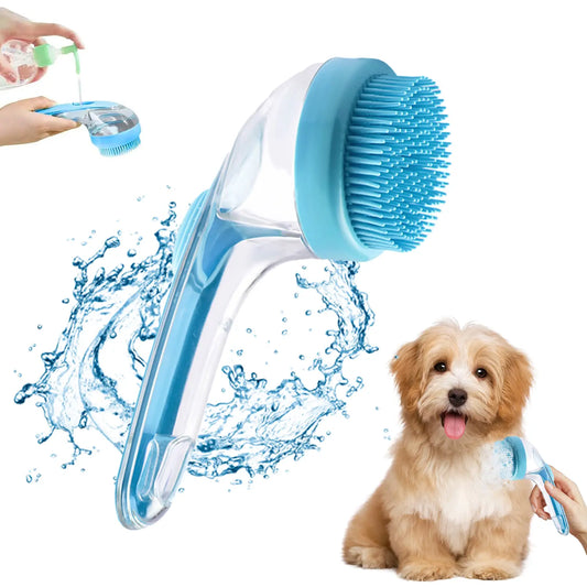 2-in-1 Pet Bath Massage Brush with Shampoo Dispenser - Soft Silicone Bristles