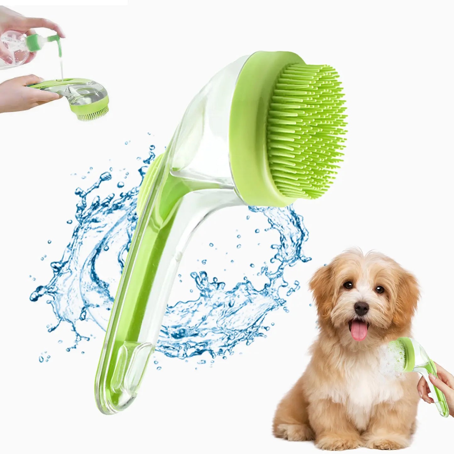 2-in-1 Pet Bath Massage Brush with Shampoo Dispenser - Soft Silicone Bristles