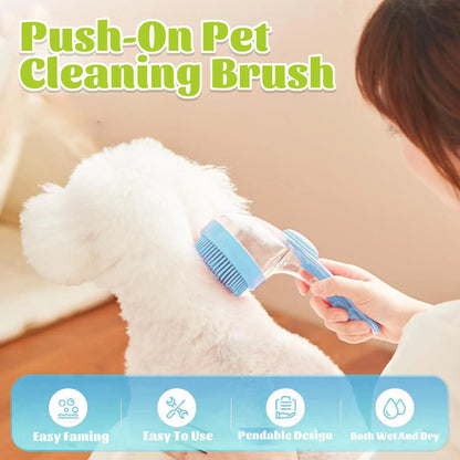 2-in-1 Pet Bath Massage Brush with Shampoo Dispenser - Soft Silicone Bristles