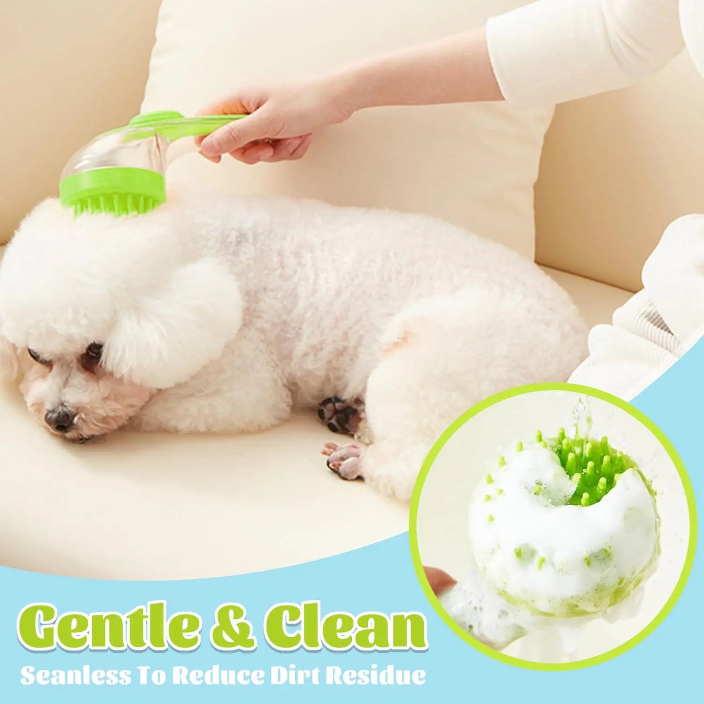 2-in-1 Pet Bath Massage Brush with Shampoo Dispenser - Soft Silicone Bristles