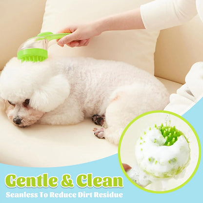 2-in-1 Pet Bath Massage Brush with Shampoo Dispenser - Soft Silicone Bristles