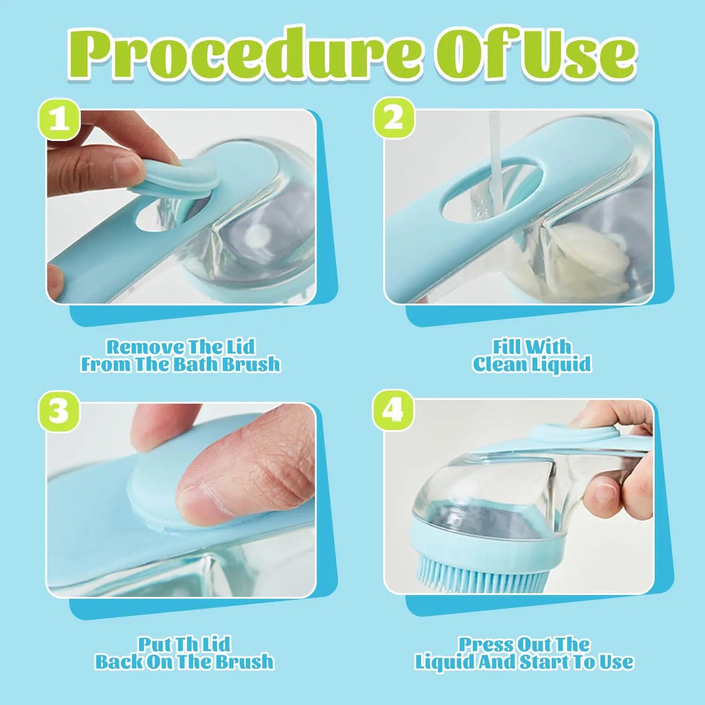 2-in-1 Pet Bath Massage Brush with Shampoo Dispenser - Soft Silicone Bristles
