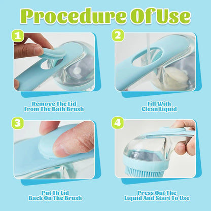 2-in-1 Pet Bath Massage Brush with Shampoo Dispenser - Soft Silicone Bristles